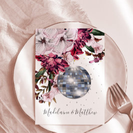 Burgundy  Disco Blommigt Guld Elegant bröllop Inbjudningar