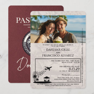 Burgundy Dominikanska republikens pass Bröllop Inbjudningar
