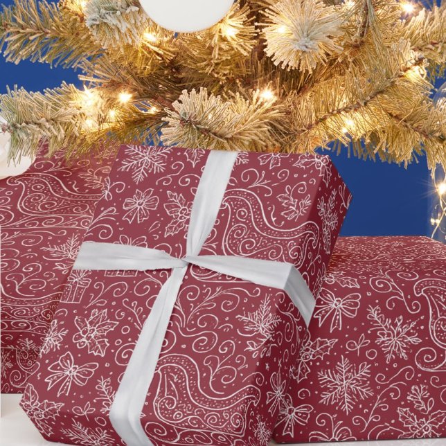 Burgundy Doodle jul Sleigh Mönster Presentpapper (Skapare uppladdad)