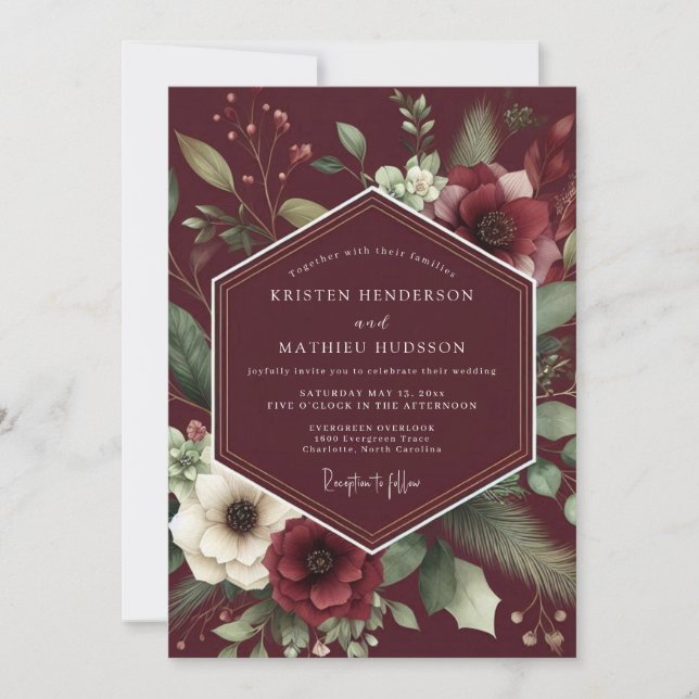 Burgundy Dramatic Anemone Wedding Inbjudningar (Framsida)