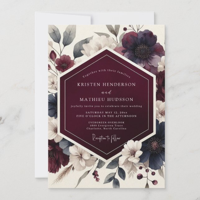 Burgundy Dramatic Autumnal Wedding Inbjudningar (Framsida)