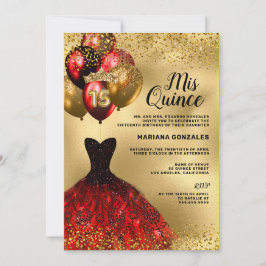 Burgundy Dress Quinceanera guld Glitter-ballonger Inbjudningar