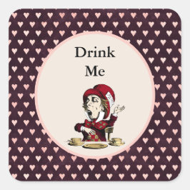 Burgundy dricker mig Mad Hatter Alice i underlande Fyrkantigt Klistermärke