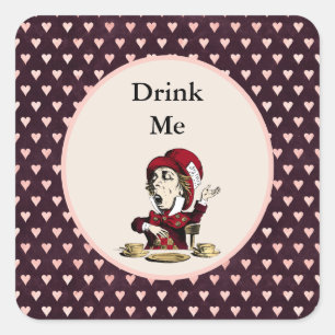 Burgundy dricker mig Mad Hatter Alice i underlande Fyrkantigt Klistermärke
