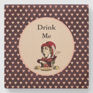 Burgundy dricker mig Mad Hatter Alice i underlande Stenunderlägg