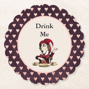 Burgundy dricker mig Mad Hatter Alice i underlande Underlägg Papper