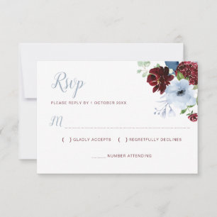 Burgundy Dusty Blue blommigt OSA kort