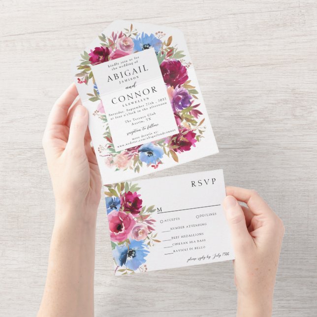 Burgundy  Dusty Blue Elegant Blommigt (Avrivbar del)