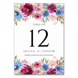 Burgundy Dusty Blue Elegant Blommigt Bordsnummer