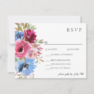 Burgundy Dusty Blue Elegant Blommigt OSA Kort