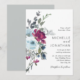 Burgundy Dusty Blue Ro Blommigt Christian Bröllop Inbjudningar