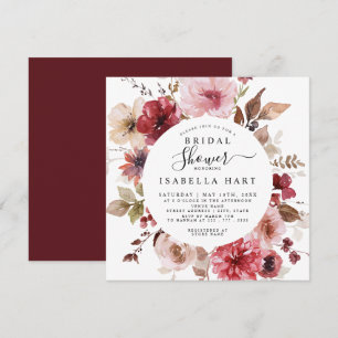 Burgundy Dusty Ro Fall Blommigt Möhippa Inbjudningar