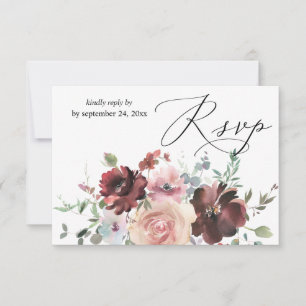 Burgundy & Dusty Rosa 5 Blommigt med måltid OSA Kort