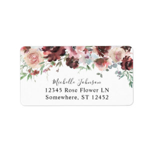 Burgundy Dusty Rosa Blommigt 2 Returadress Adressetikett