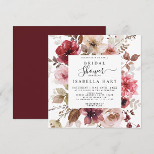 Burgundy Dusty Rosa Fall Blommigt Möhippa Inbjudningar