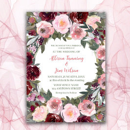 Burgundy Dusty Rosa ros Watercolor Bröllop Inbjudningar