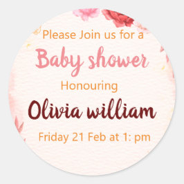 Burgundy Dusty Rosa Watercolor Blommdusch babydusc Runt Klistermärke