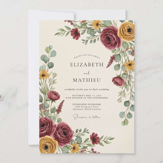 Burgundy Earthy Autumn Wedding Inbjudningar (Framsida)