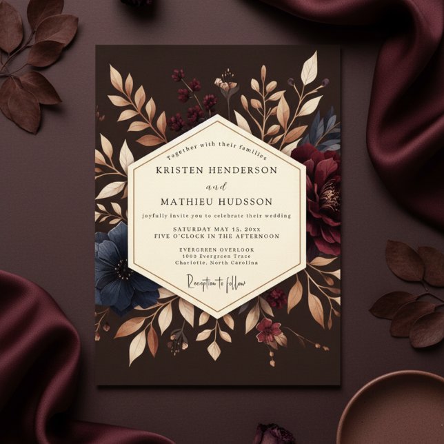 Burgundy Earthy Bloom Wedding Inbjudningar (Skapare uppladdad)