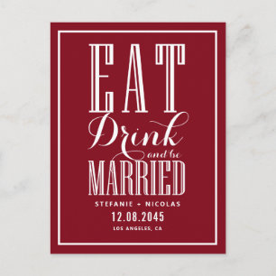 Burgundy Eat, Drink och Married Spara datum Meddelande Vykort