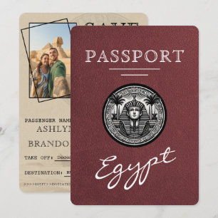 Burgundy Egypt Passport Bröllop Spara datumet