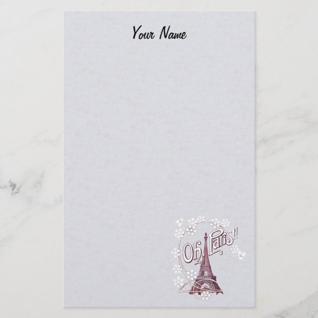 Burgundy Eiffel Torn Illustration White Daisys Brevpapper (Framsida)