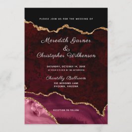Burgundy Elegance Guld Glitter Agate Bröllop Inbjudningar
