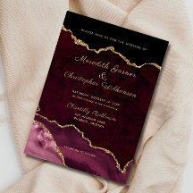 Burgundy Elegance Guld Glitter Agate Bröllop