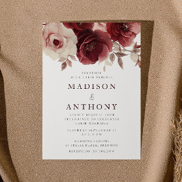 Burgundy Elegance Vintage Ro Bröllop Inbjudningar