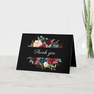 Burgundy Elegant Blommigt Vattenfärgsfärg Tack Kort
