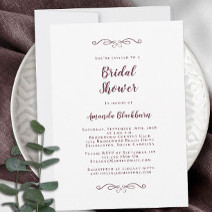 Burgundy Elegant bröllop Möhippa Modern Inbjudningar