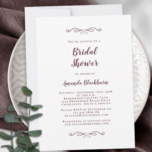 Burgundy Elegant bröllop Möhippa Modern Inbjudningar (Skapare uppladdad)