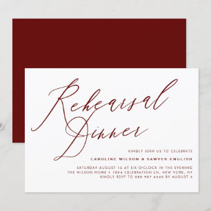 Burgundy Elegant Calligraphy Rehearsal Dinner Inbjudningar
