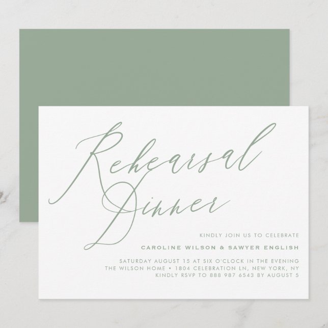 Burgundy Elegant Calligraphy Rehearsal Dinner Inbjudningar (Fram/baksida)