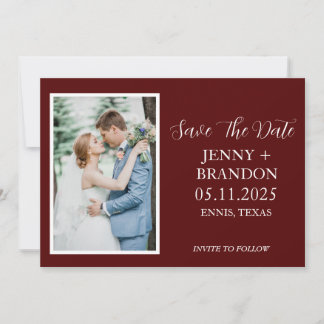 Burgundy Elegant Casualt Skript Foto Romantisk Spara Datumet