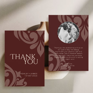 Burgundy Elegant Chic Damask Photo Wedding  Tack Kort