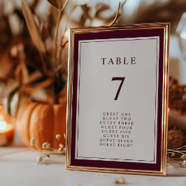 Burgundy Elegant Enkel Minimal Rand Bröllop Bordsnummer