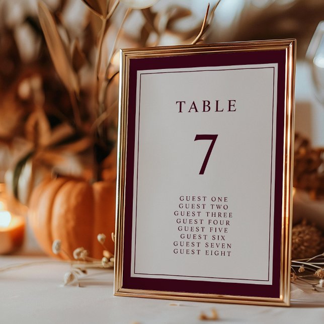 Burgundy Elegant Enkel Minimal Rand Bröllop Bordsnummer (Burgundy Elegant Simple Minimal Border Wedding Table Number by Painted Paperie
)