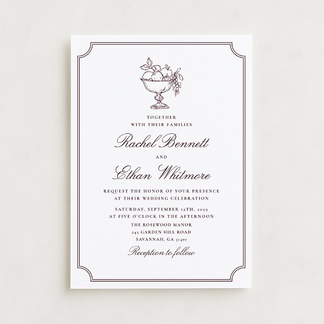 Burgundy Elegant Frame Wedding Invitation Meddelande (Skapare uppladdad)