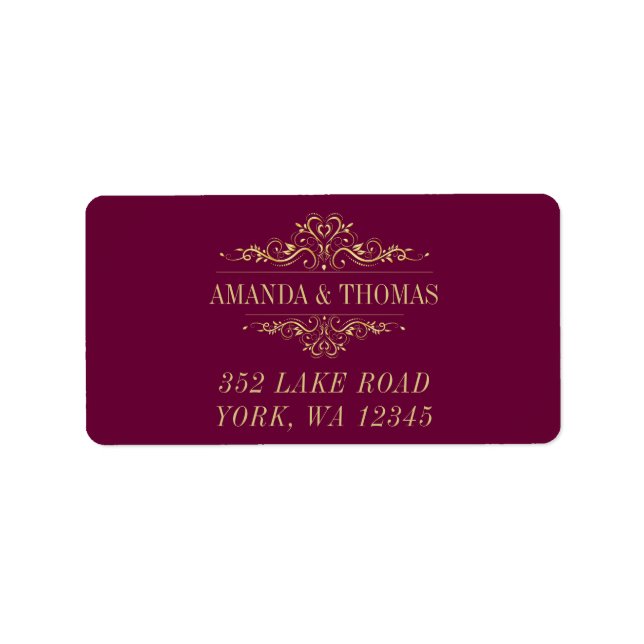 Burgundy Elegant Golden Ram Adressetiketter (Framsidan)