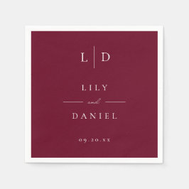 Burgundy Elegant Minimalistisk Monogram Bröllop Pappersservett