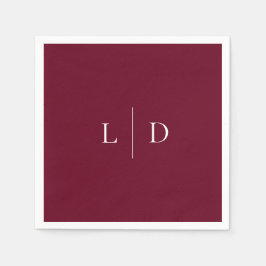 Burgundy Elegant Minimalistisk Monogram Bröllop Pappersservett
