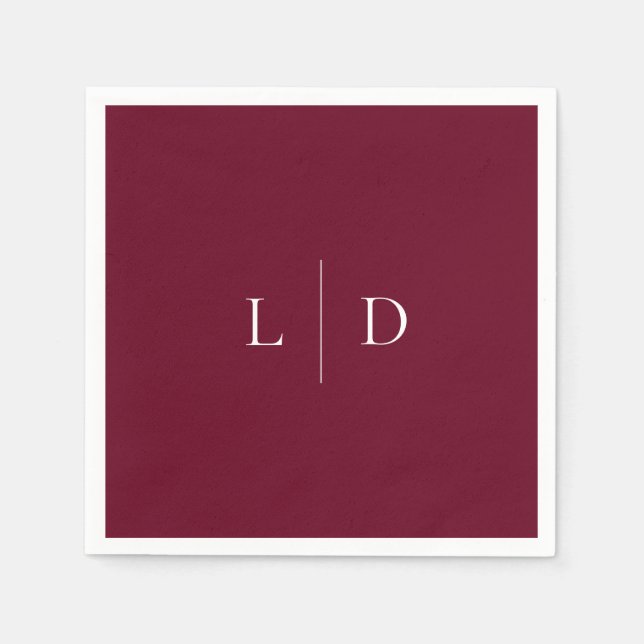 Burgundy Elegant Minimalistisk Monogram Bröllop Pappersservett (Framsidan)