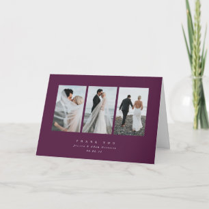 Burgundy Elegant - minimalt trippelfoto Bröllop Tack Kort