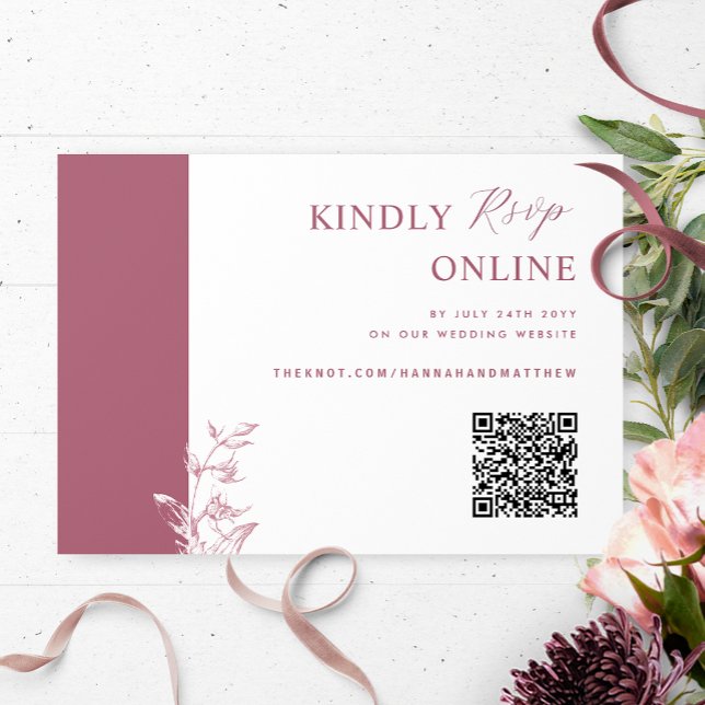 Burgundy Elegant QR Code OSA Bröllop Tilläggskort (Skapare uppladdad)