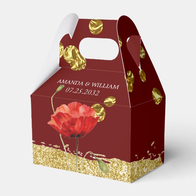Burgundy Elegant Red Flower Wedor Favor Box Presentaskar (Framsidan Sidan)