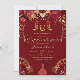 Burgundy Elegant Ro Red Guld Charro Quinceanera Inbjudningar
