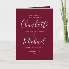 Burgundy Elegant Signature Script Bröllop Program