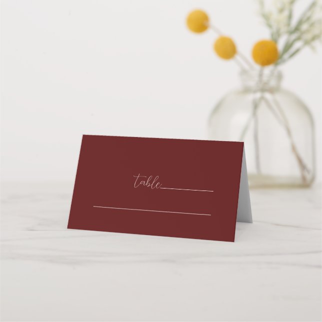 Burgundy Elegant Simple Minimalist Wedding Placeringskort (Framsida)