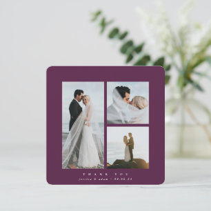 Burgundy Elegant Square Tre foto Bröllop Tack Kort